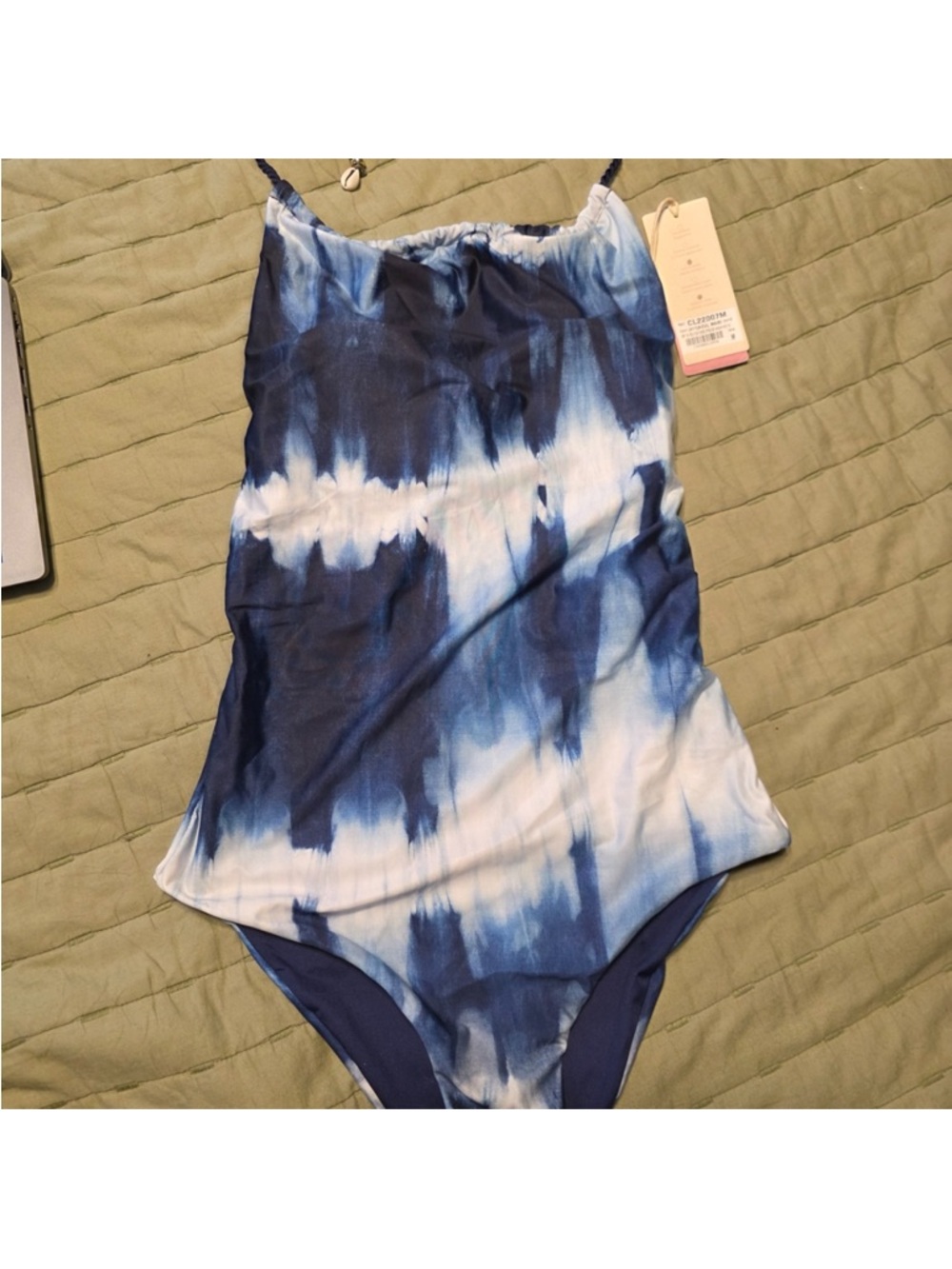 Cosita Linda NWT Swim Tie Dye Blue One Piece Size XL Shell Accent Swim Suit - Picture 3 of 7